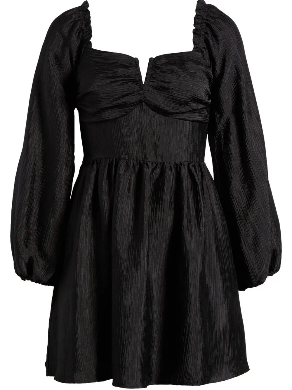 All in Favor Black Textured Mini Dress with Ruched Details